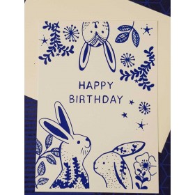 Carte Postale HAPPY BIRTHDAY LAPIN BLEU designer Rugiada PETRELLI